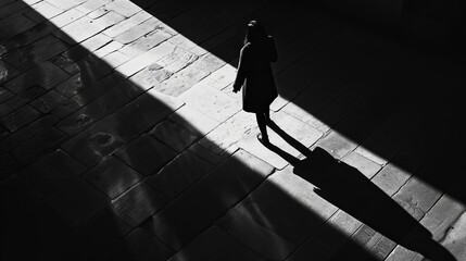 Depressed person standing in shadows