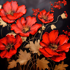 Red flowers with gold elements	