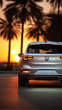 Some great photos of cars at dusk,Front view of a generic and brandless moder car Ai Generated