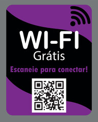 Wi-Fi Grátis com QR Code para Conexão. Arte moderna abstrata nas cores rosa e preto.
