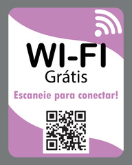 Wi-Fi Gr&aacute;tis com QR Code para Conex&atilde;o. Arte moderna abstrata nas cores rosa e branco.
