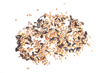 Table seed bird food mix cut out on white background