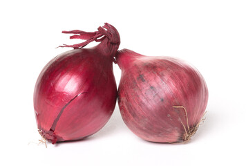 Red onions on white background