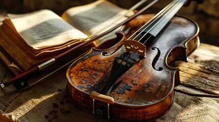 Fototapeta na wymiar violin with book