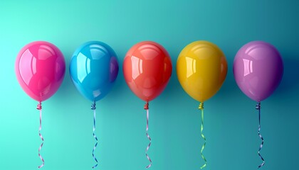 Animation of blue, green, yellow, pink and red balloons on a rainbow background ,generative ai.