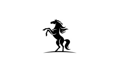 minimalist black silhouette of a stallion horse in a rearing position on its hind legs for a logo