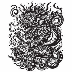 dragon tattoo design, tattoo pattern, line art, tattoo art, black and white