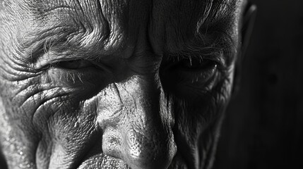 Black and white close up portrait of an angry old man - obrazy, fototapety, plakaty