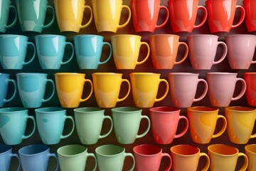 Pattern of cups of coffee standing in rows