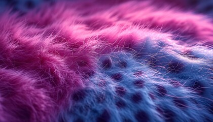 Fototapeta premium Gently waving turquoise and purple plush spots monster fake fur texture ,generative ai.