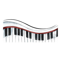 Musical piano keys, synthesizer. The watercolor illustration is hand-drawn. For posters, flyers and invitation cards. For posters, banners and postcards. © ANTONINA MASLOVA