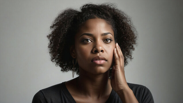 Close-up of a visibly worried and thoughtful Afro-American girl.