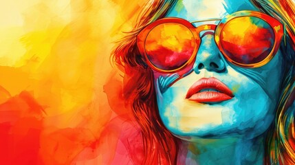 Abstract Painting of Woman Wearing Sunglasses Generative AI