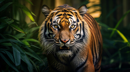 Close up portrait of a tiger in the natural habitat