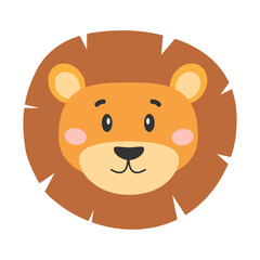 Cartoon lion. Lion's head. Cute illustration of a lion face. Vector illustration.