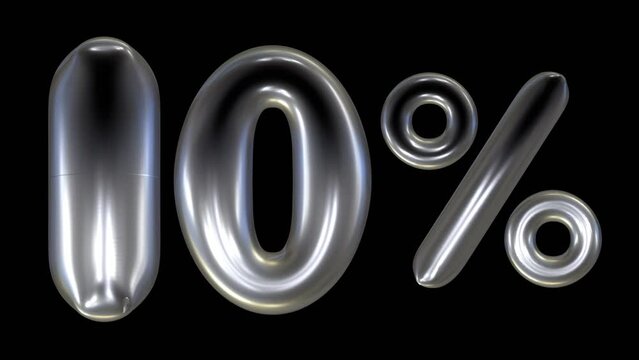 3d animation of 10 percent isolated on black background for business and sale concept