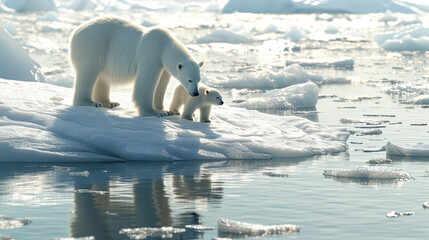 Polar Bear Family Exploring the Arctic Ice Floes