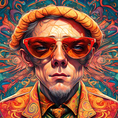 portrait cartoon caricature of a male wearing sunglasses, in the style of extreme Surrealism. pizza sub theme, suitable for an album cover - obrazy, fototapety, plakaty