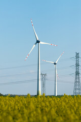 Wind turbine in a rapeseed field - 715073215