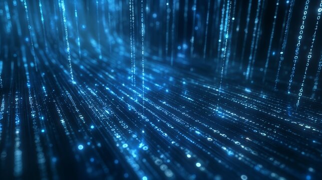 Digital binary code matrix background - 3D rendering of a scientific technology data binary code network conveying connectivity, complexity and data flood of modern digital age