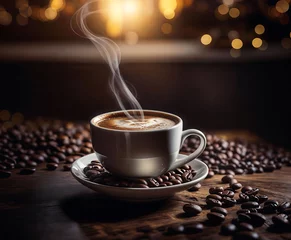 Fotobehang Koffiebar Tasse à café et grains de café