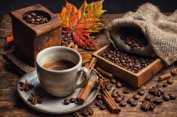 Tuinposter Koffiebar Tasse à café et grains de café