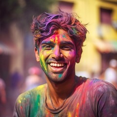 Holi festival in India - Holi is a Hindu festival celebrated on the first day of spring. AI.