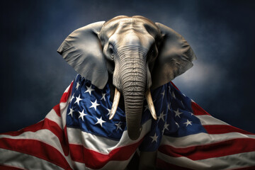 The republican elephant wrapped inside the US flag (generative AI) - obrazy, fototapety, plakaty