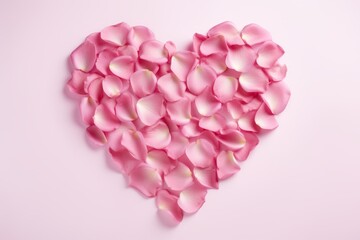 Obraz premium heart shape lined with pink rose petals on a white background. postcard for Valentine's Day or March 8