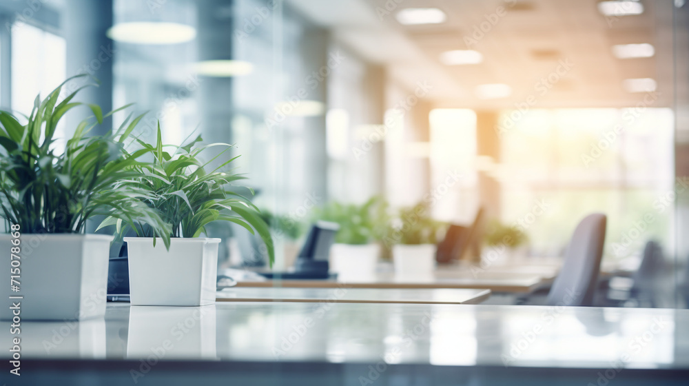 Poster blurred empty open space office. abstract light bokeh at office interior background for design. with