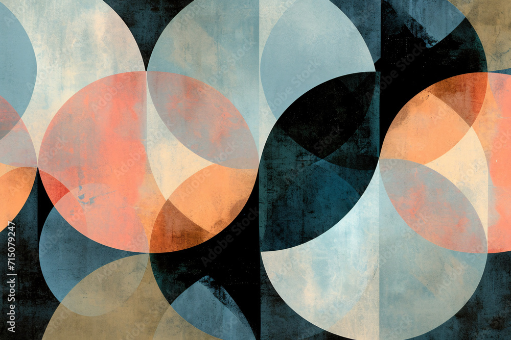 Poster vintage abstract geometric background with textured overlapping circles. distressed design for wallp
