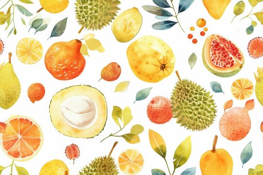Watercolor painted collection of fruits. Hand drawn fresh food design elements. Watercolor painting on white background