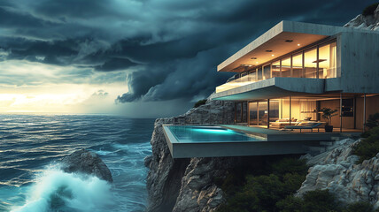  Conceptual design of a modern private house,Generated by AI - obrazy, fototapety, plakaty