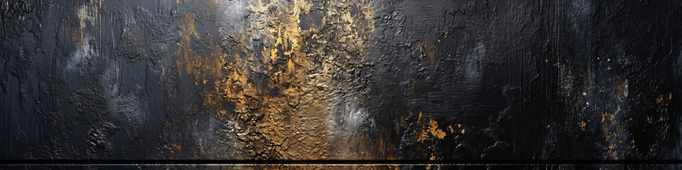Abstract textured black and gold painting. Luxury wall art concept with golden streaks on dark...