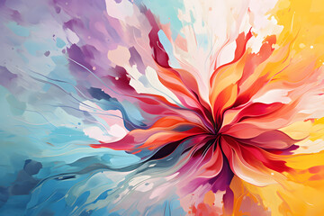 colorful painted abstract art background with flower art