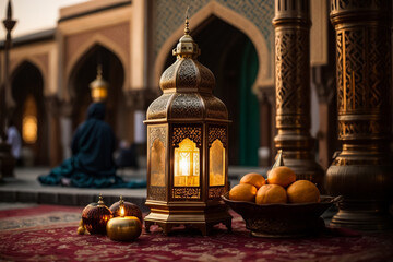 "Ramadan Lantern and Mosque Silhouette"