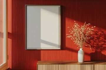 Mockup frame close up in interior red background 
