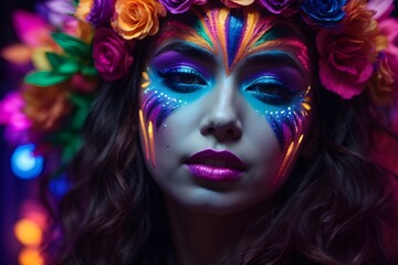 Elegent colourful European, African, Asian, Indian, American girls with flowers crown