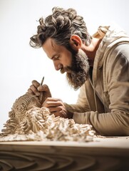 Talented Male Sculptor Crafting Art, AI Generated