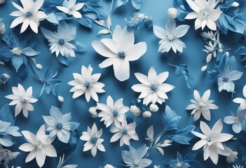 Blue and White Floral Pattern Wallpaper on Pastel Blue Background