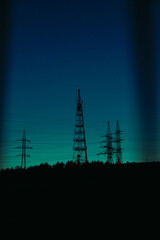 power lines at blue hour