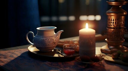 Obraz na płótnie Canvas Still life with a cup of tea on a table in a room