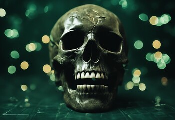 Green Skull on Dark Green Background