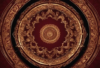 Dark Red and Gold Mandala with Detailed Symmetrical Designs