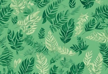 Fototapeta na wymiar Elegant Pattern with Dark and light Green Leaves on a Green Background