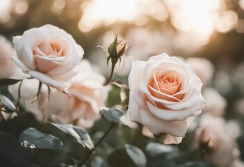 Elegant Milk White Roses on Pristine White for Serene Mornings with Bokeh Light Background Romance and Love Concept