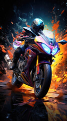biker rides fast motorcycle, extreme sports wallpaper background
