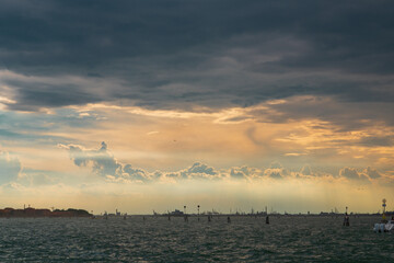 Beautiful sunset in Venice. Texture clouds. Landscape