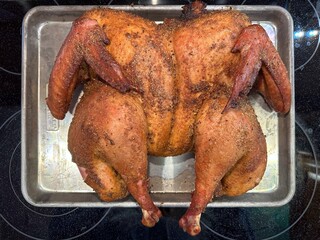 Spatchcock smoked turkey for Thanksgiving dinner