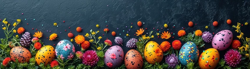  Beautiful postcard with easter decoration and painted colorful easter eggs. Banner © Vasiliy